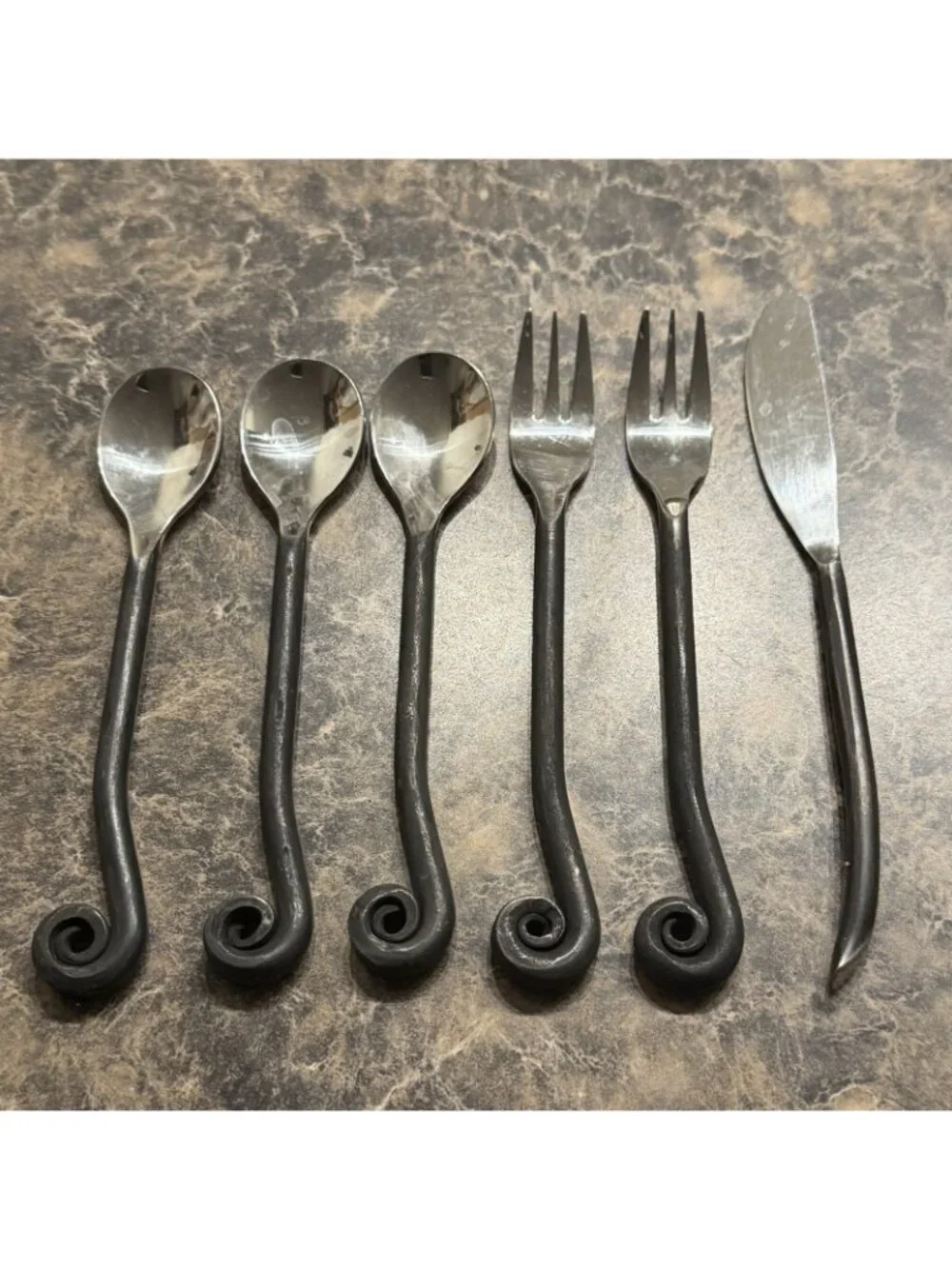 Gourmet Settings Treble Clef Flatware Appetizer Cocktail Set 6 Pc Black Handles